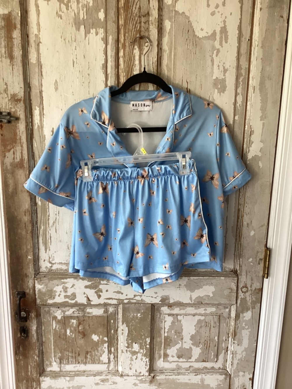 Masongrey Butterfly Pajama Set - size L - perfect for summer! SS Top and Shorts